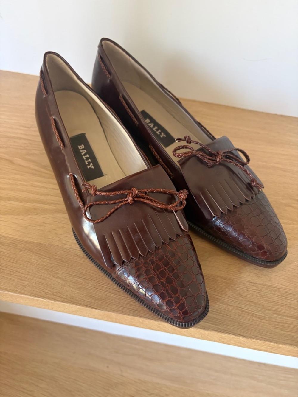 Bally Chocolate Brown Vintage Loafers with Braided Bow